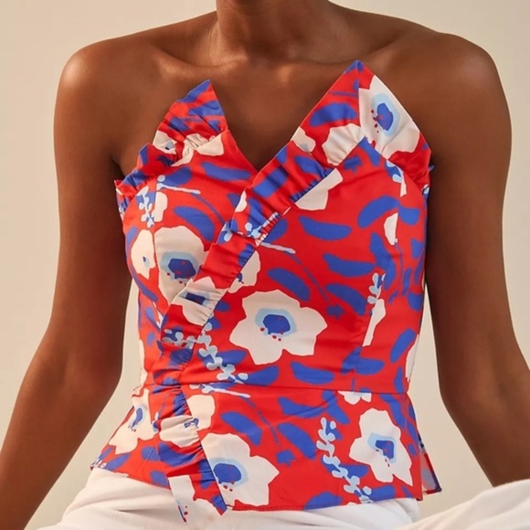 NWT Anthropologie Hutch Ruffle Strapless Floral Top 10 - Picture 1 of 6